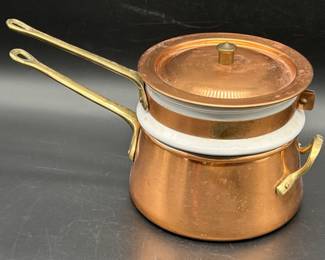 Vintage Copper Bain-Marie Double Boiler w/ Inserts