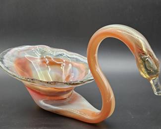 Vintage Murano-Style Art Glass Orange Swan