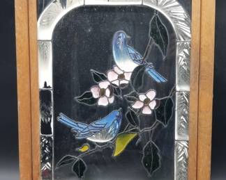 Hanging Stained Glass Window w/ Bluebirds