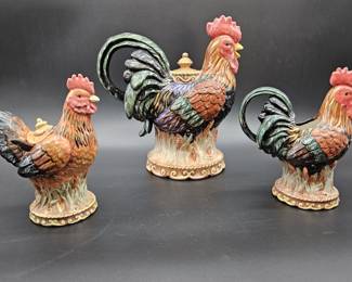 Country Farmhouse Rooster Teapot, Creamer & Sugar