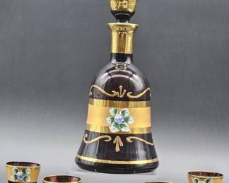6-Hand Painted Gold Plate Amethyst Decanter Set