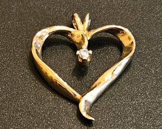 10K Gold w Diamond Heart Pendant, 2.42g, NO CC*