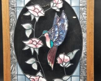 Hanging Stained Glass Window Panel w/ Hummingbird