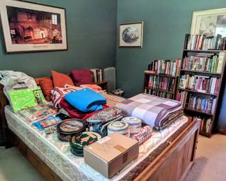 Media, bedroom furniture, craft/sewing/crochet supplies 