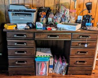 Mid century desk and variety of office items 