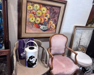 Chairs, ice buckets & art