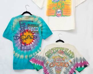 Reverse view of Grateful Dead 1990 Summer Tour t-shirt, Grateful Dead 1992 Spring Tour t-shirt, and vintage Grateful Dead Shirt 1992 Surf Bears - Soldiers Field t-shirt