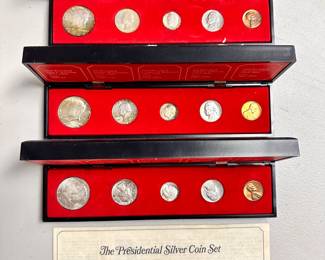 Three boxed sets of The Presidential Silver Coin Set