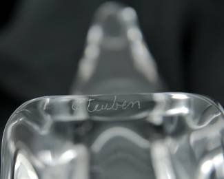 Closeup of signature on Steuben glass Good Dog figurine