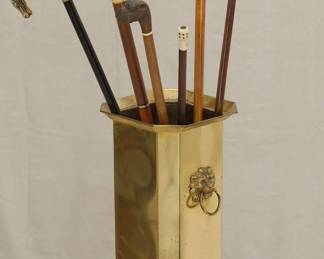 Brass Umbrella Stand w/Six Walking Sticks
