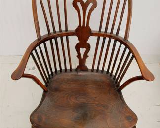 Another antique handcrafted Windsor chair 18th C. The out swept arms formed from steam bent pieces of wood giving a lovely, curved shape; has a steam bent “concave crinoline” stretcher.
