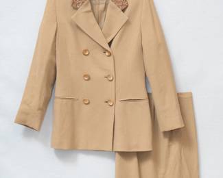 Genny beige tan blazer and skirt suit set, made in Italy