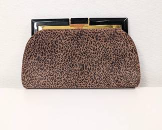Judith Leiber leopard print clutch purse