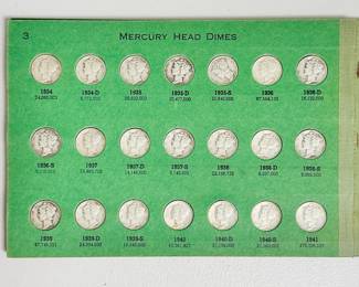 Inside view of Mercury Head Dimes collection 1916 through 1945-S