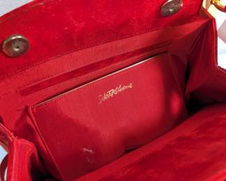 Another look at the vintage Saks Fifth Avenue red suede purse handbag with gold tone hardware