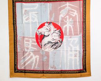 Silk scarf - Asian Imperial Dynasty Emperor with his Horse Scarf by BYI Shanghai China