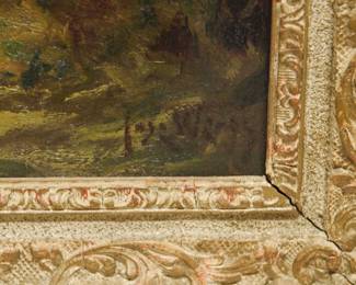 Jose Weiss (1859-1919) Sussex Landscape Oil On Canvas. Antique landscape painting, oil on canvas, by Jose Weiss. Signed lower right and in an ornate gilt frame bearing a small plaque with the artist's name. José Weiss (1859-1919) was a talented Paris-born landscape painter who settled in England in 1893; his works were exhibited at the Royal Academy, RBA, and the Paris Salon. Lived at Houghton, near Arundel, from 1897 and painted the Sussex landscape. On the reverse is a label from the Cooling Galleries in London, which was opened around 1884 by John Albert Cooling, and was located at 92 Bond Street in London from 1911 until the mid-1970s.