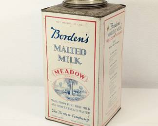 Vintage Borden's Meadow Brand Malted Milk 25 pound tin container
