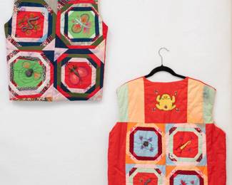 Reverse view of the pair of Chinese folk art handmade quilted vests