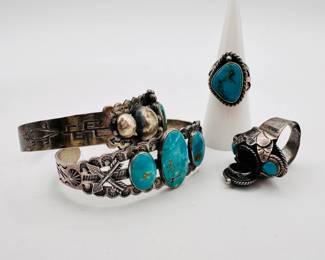 We have a nice selection of absolutely gorgeous Native American sterling silver cuffs and rings that showcase the craftsmanship of these artisans, along with Mexican silver jewelry of high quality!