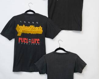 Reverse view of the vintage Judas Priest t-shirts, and a classic AC/DC logo t-shirt