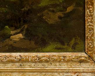 Jose Weiss (French/UK 1859-1919) Sussex Landscape Oil Painting. Antique landscape painting, oil on canvas, by Jose Weiss. Signed lower right and in an ornate gilt frame bearing a small plaque with the title “A Sussex Landscape” and artist's name. José Weiss (1859-1919) was a talented Paris-born landscape painter who settled in England in 1893; his works were exhibited at the Royal Academy, RBA, and the Paris Salon. Lived at Houghton, near Arundel, from 1897 and painted the Sussex landscape. On the reverse is a label from the Cooling Galleries in London, which was opened circa 1884 by John Albert Cooling.