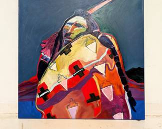 A signed original painting of a Native American in traditional dress, titled "January Shaman" by renowned artist Malcolm Furlow (1946-2023), an award-winning painter, whose accolades include the Silver award from the Sorbonne, and the highly coveted Gold Award from the world-renown Luxembourg Museum, Paris.