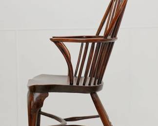 Another antique handcrafted Windsor chair 18th C. The out swept arms formed from steam bent pieces of wood giving a lovely, curved shape; has a steam bent “concave crinoline” stretcher.