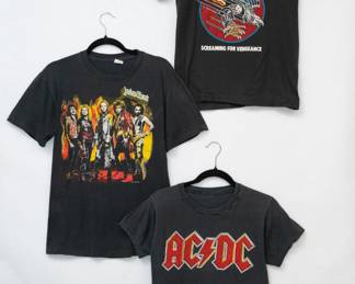 Vintage Judas Priest t-shirts, and a classic AC/DC logo t-shirt