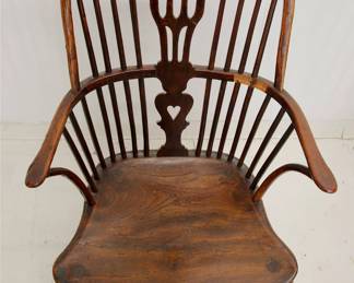 Another antique handcrafted Windsor chair 18th C. The out swept arms formed from steam bent pieces of wood giving a lovely, curved shape; has a steam bent “concave crinoline” stretcher.