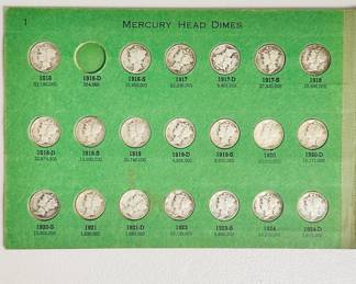 Inside view of Mercury Head Dimes collection 1916 through 1945-S
