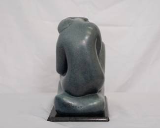 Another view of the signed bronze abstract sculpture of embracing couple, "Mon Petit Amour" by artist Ken Patecky