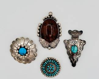 We have pins and convertible brooches, too!, for fans and collectors of Mexico Silver, Navajo, and/or Zuni jewelry crafted from silver and set with semi precious stones.