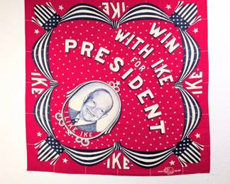 Vintage "Win with Ike for President" Eisenhower Presidental Election Campaign Bandana, 1950s, cotton, Elephant Brand