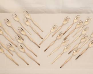 A set of Christofle France 'Duo' pattern silver plated dinner forks and salad forks, service for twelve, including extras