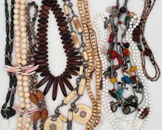 These necklaces are a world traveler’s nod of appreciation with mementos of Africa, China, Tibet and beyond