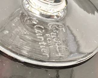Closeup of one of four Brierly for Cartier cut crystal brandy or cognac snifters