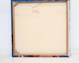 Reverse of the signed original painting of a Native American in traditional dress, titled "January Shaman" by renowned artist Malcolm Furlow (1946-2023), an award-winning painter, whose accolades include the Silver award from the Sorbonne, and the highly coveted Gold Award from the world-renown Luxembourg Museum, Paris.
