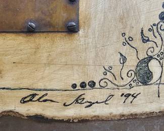 Closeup of original artwork "How Much is the Moon?", mixed metals, signed, dated '94
