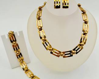 A Dafoe parure of gold tone large link bracelet, necklace and earrings