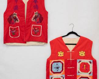 A pair of Chinese folk art handmade quilted vests