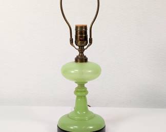 Vintage jadeite green glass table lamp