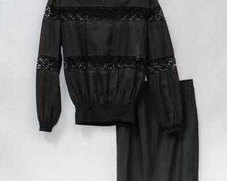 Valentino black long sleeved lace insert top and skirt set, size 40, made in Italy