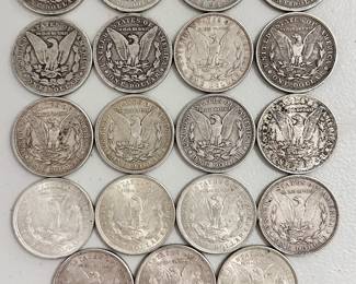 Reverse of the Nineteen (19) US Morgan Silver dollars of various dates, several from the New Orleans Mint!