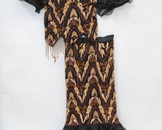 Beautifully beaded fringed crop top and skirt with ruffled hem, great night out dancing costume