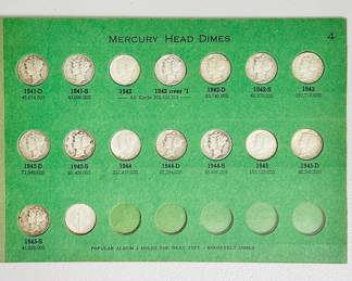 Inside view of Mercury Head Dimes collection 1916 through 1945-S