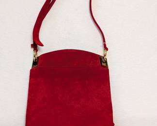 Vintage Saks Fifth Avenue red suede purse handbag with gold tone hardware