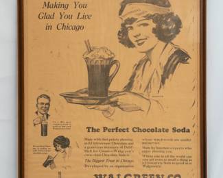 Framed Chicago Daily Tribune 1925 advertisement for Walgreen Co drug stores