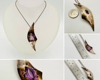 A modernist sterling silver and amethyst pendant necklace