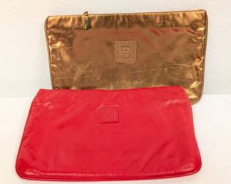 Anne Klein clutch purses - gold metallic leather, and red leather